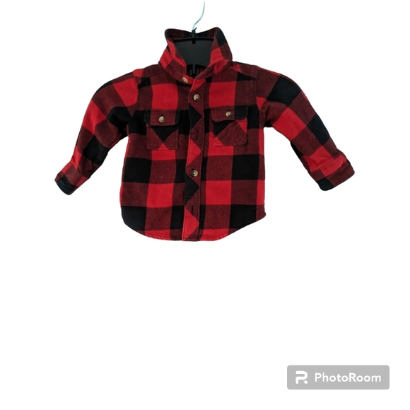 Old Navy Long Sleeve Plaid Shirt. 12-18 months. Red and Black. - Picture 3 of 7